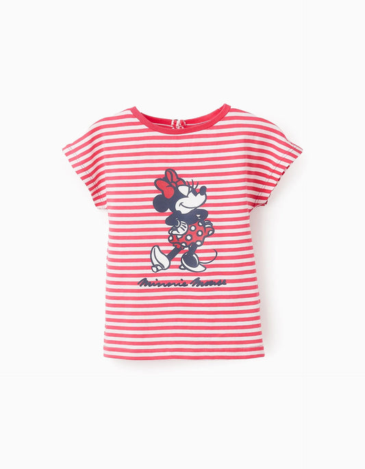 Striped Cotton T-shirt for Baby Girls 'Minnie', White/Red
