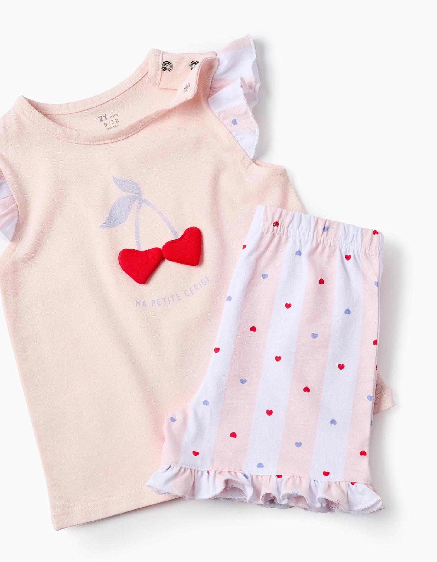 Cotton Pyjama with Frills for Baby Girls 'Cherries', White/Pink
