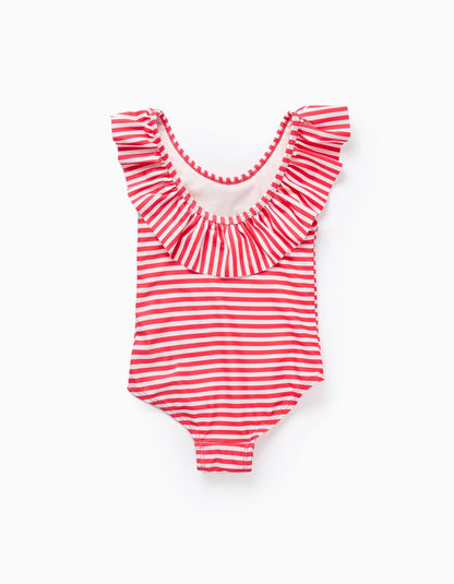 Swimsuit with Stripes and Ruffles for Baby Girls 'Minnie', Red