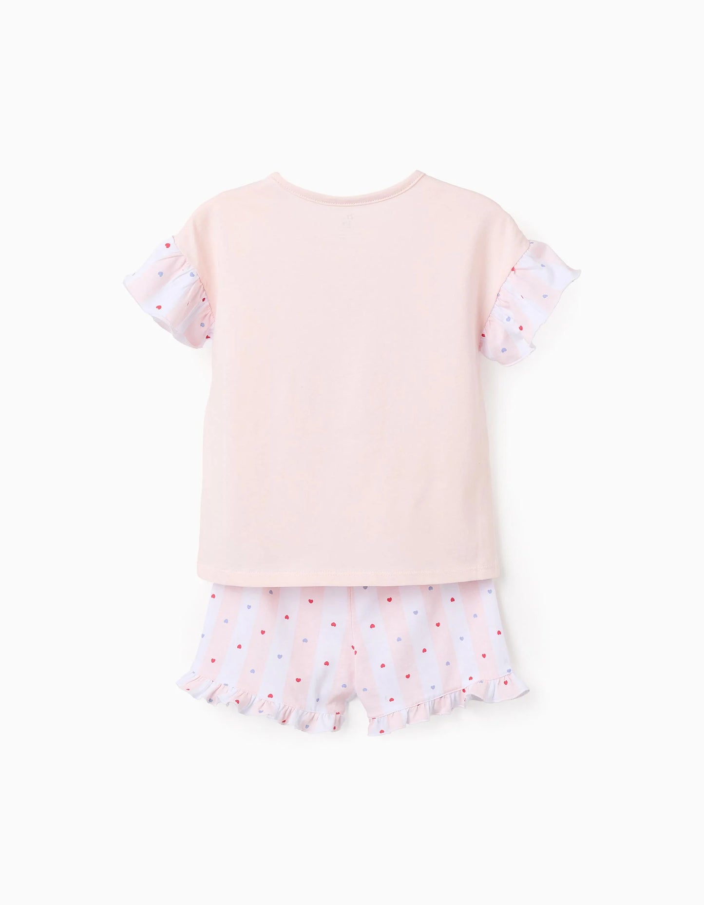 Cotton Pyjama with Ruffles and Motif for Girls, Pink/White