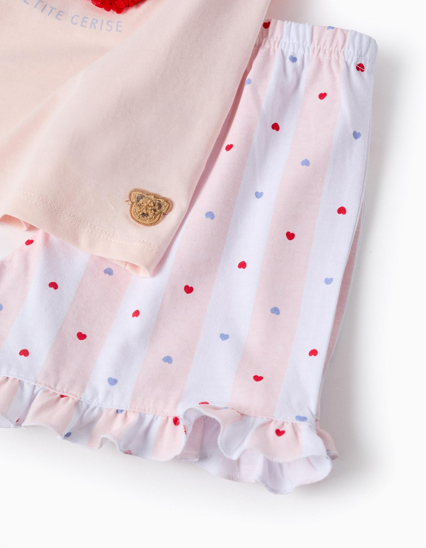 Cotton Pyjama with Ruffles and Motif for Girls, Pink/White