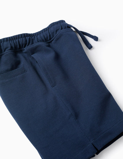 Polka Dot Polo Shirt + Shorts for Boys, White/Navy Blue
