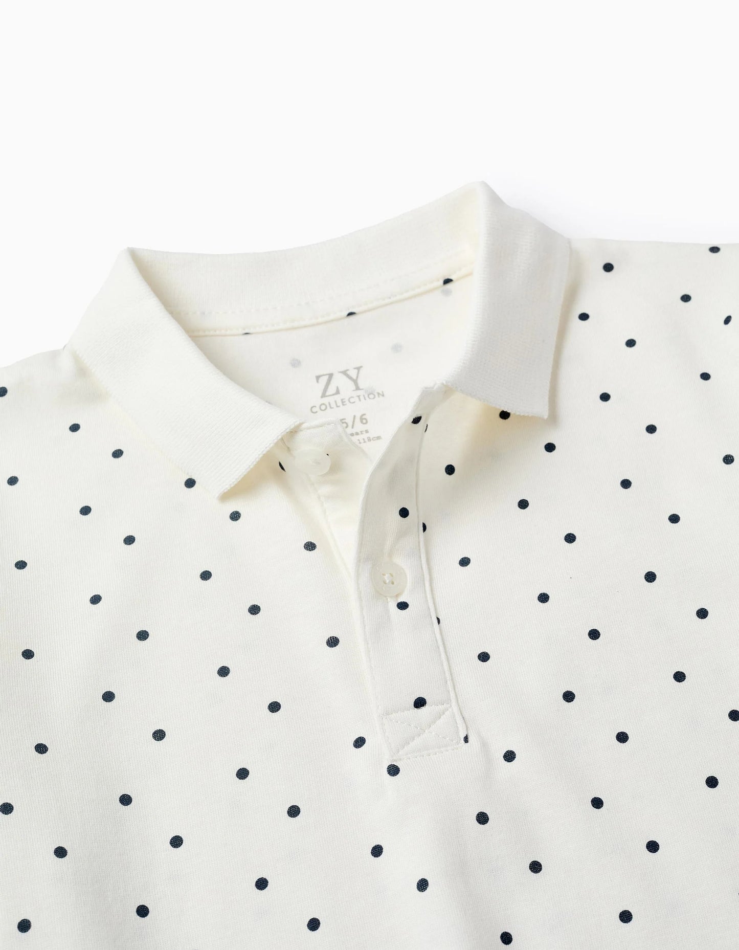 Polka Dot Polo Shirt + Shorts for Boys, White/Navy Blue