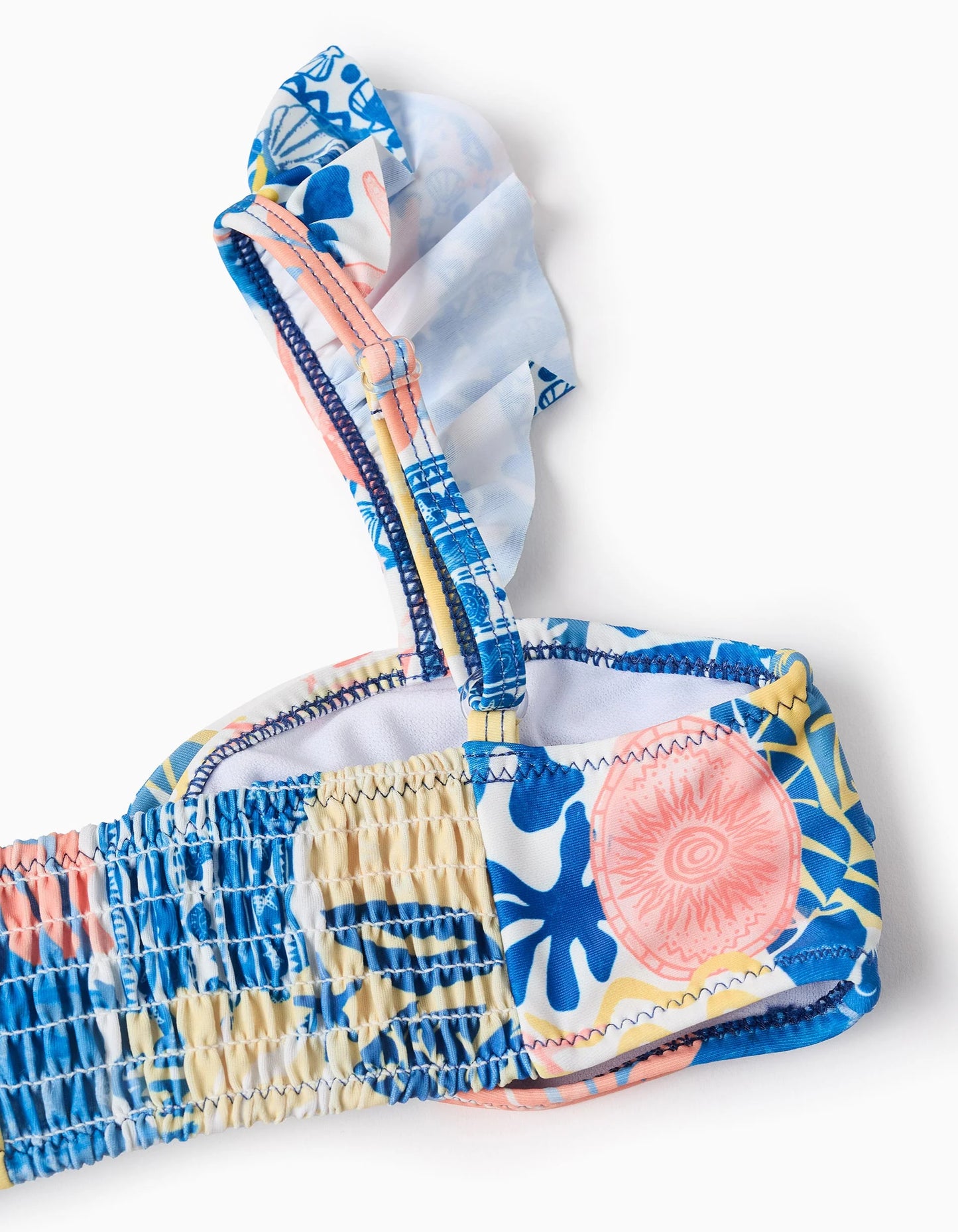 Printed Bikini with Ruffles and Bow for Girls, Blue