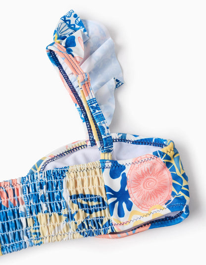 Printed Bikini with Ruffles and Bow for Girls, Blue