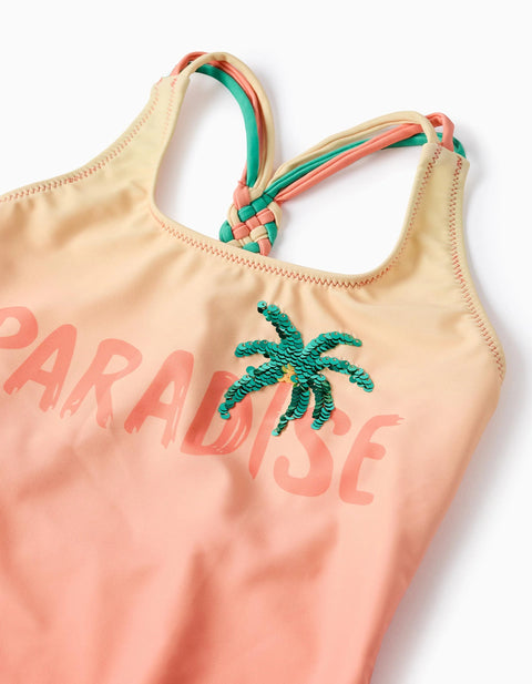 Swimsuit with Sequins and Braided Straps for Girls, Yellow