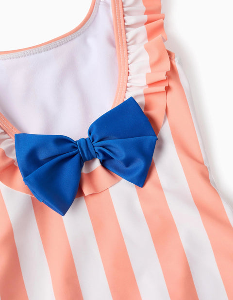Striped Swimsuit with 3D Shells for Baby Girls, Orange/White