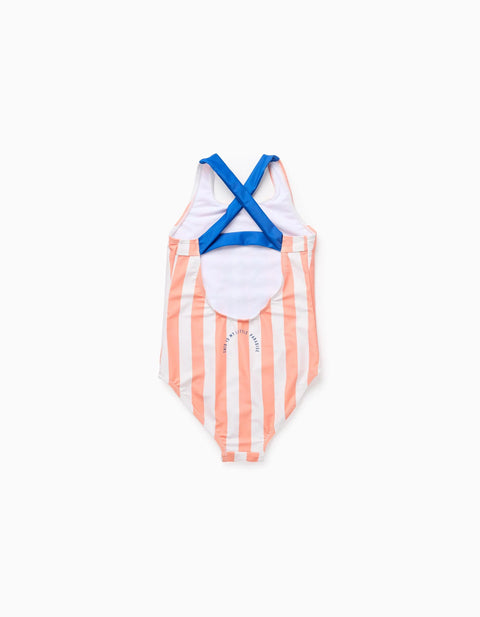 Striped Swimsuit for Girls, Orange/White