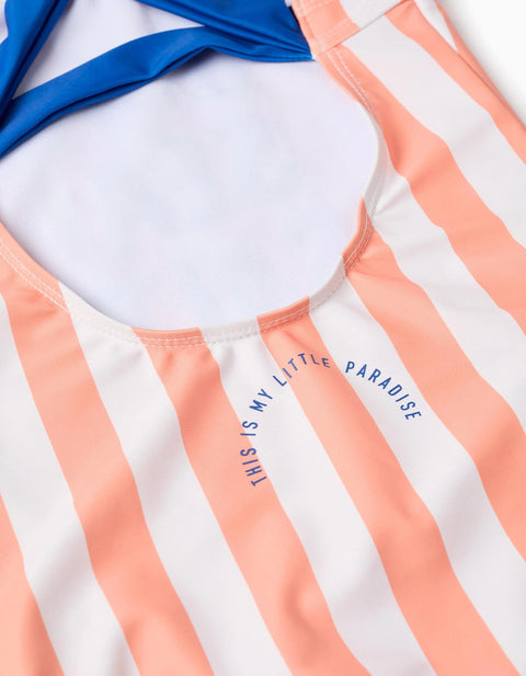 Striped Swimsuit for Girls, Orange/White