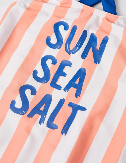 Striped Swimsuit for Girls, Orange/White
