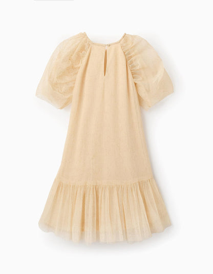 Tulle Dress with Glitter for Girls, Beige