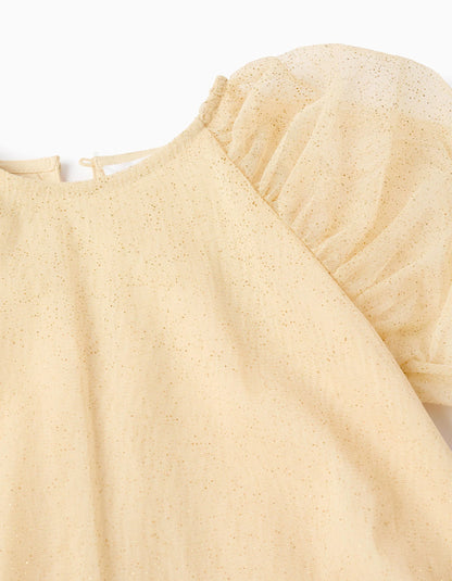 Tulle Dress with Glitter for Girls, Beige