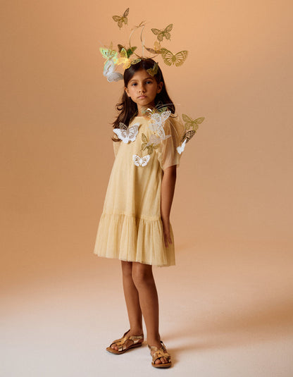 Tulle Dress with Glitter for Girls, Beige