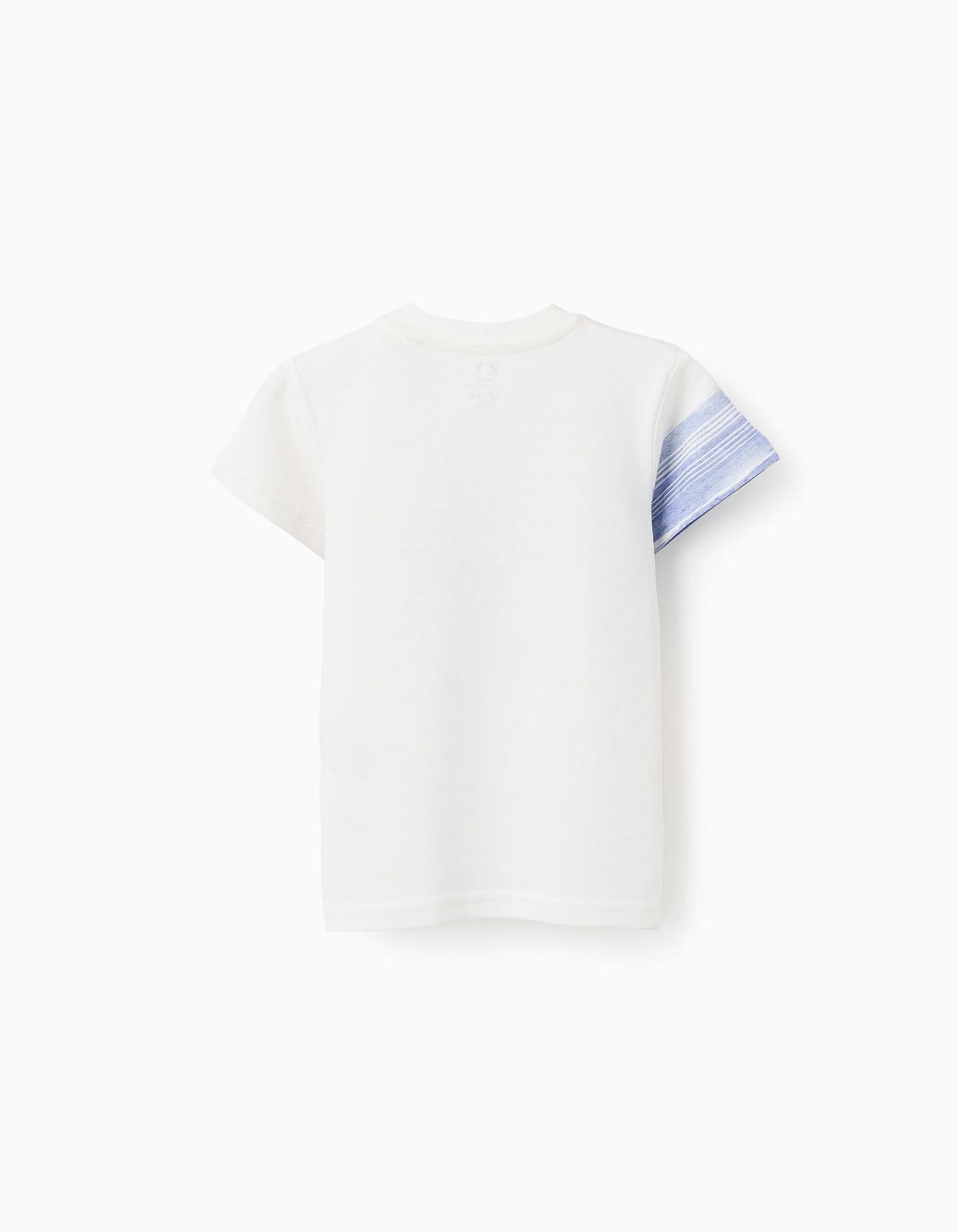 Cotton T-shirt with Contrast Pocket for Baby Boys, White