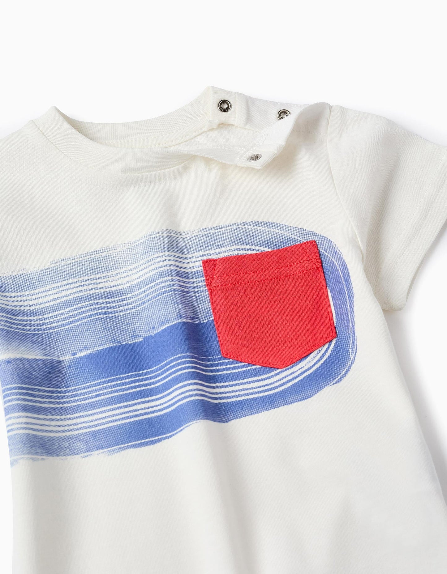 Cotton T-shirt with Contrast Pocket for Baby Boys, White