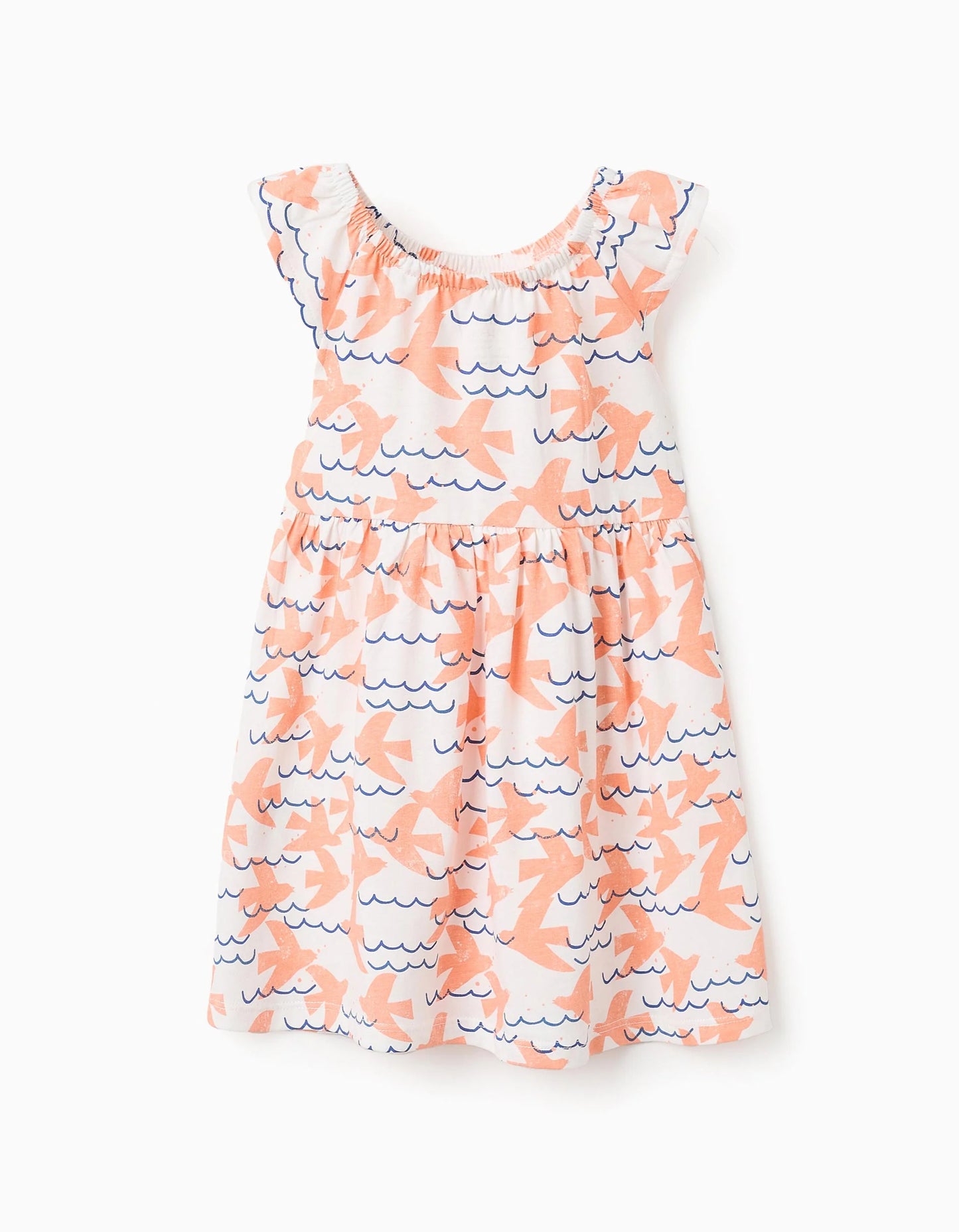 Cotton Dress with Motif for Baby Girls, White/Multicolour