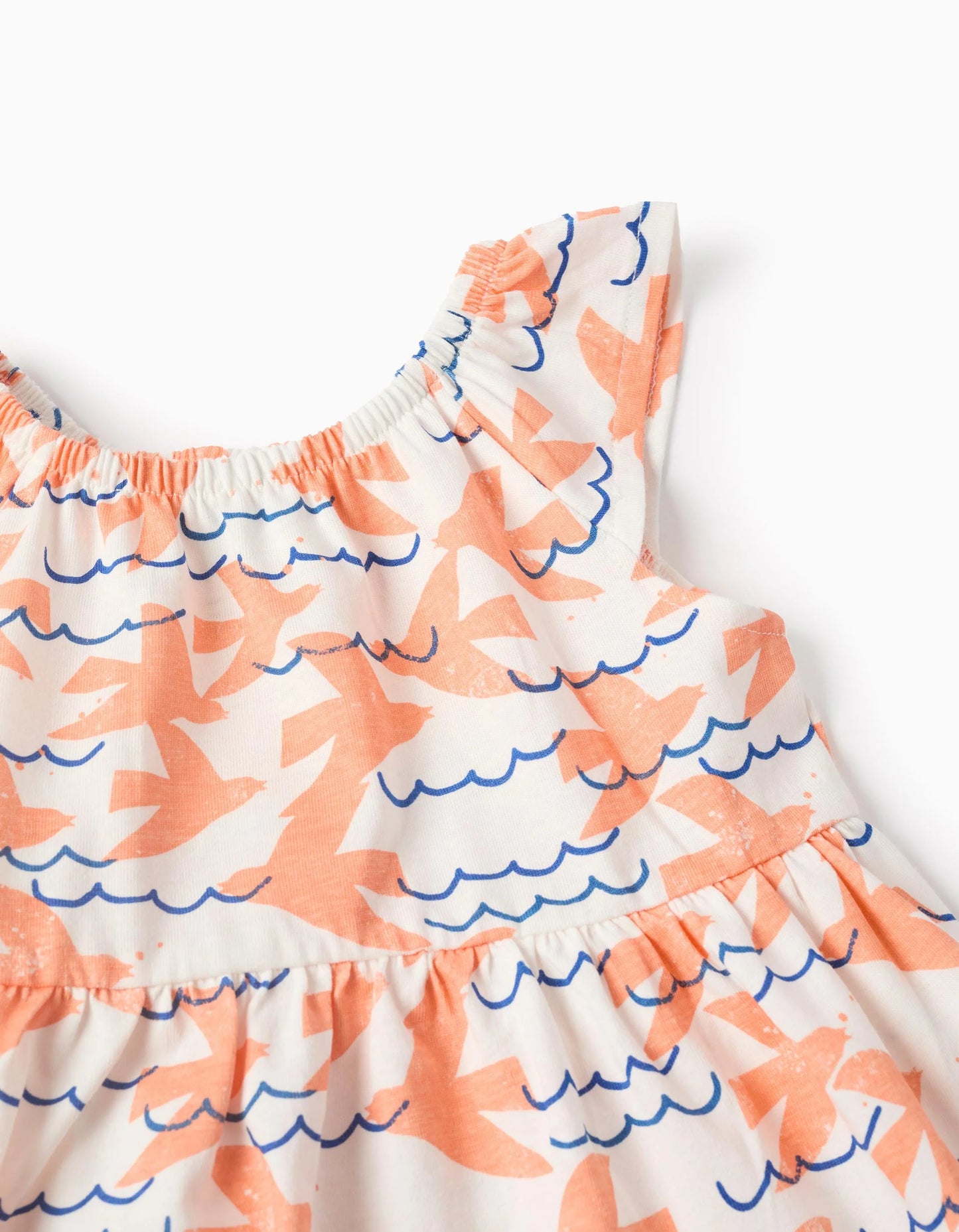 Cotton Dress with Motif for Baby Girls, White/Multicolour