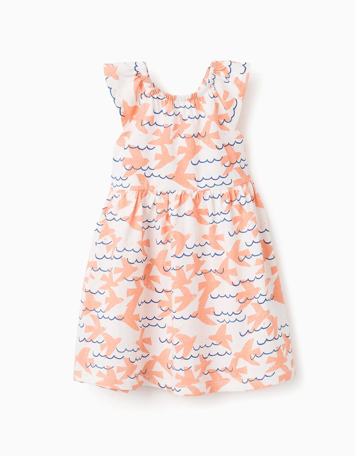 Cotton Dress with Motif for Baby Girls, White/Multicolour