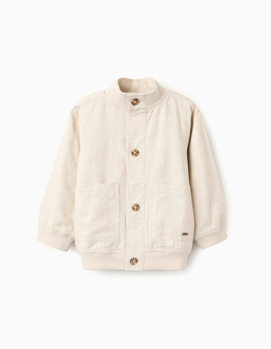 Linen Bomber Jacket for Baby Boys, Beige