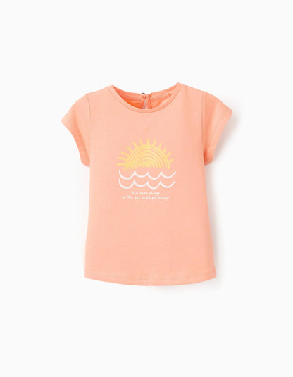 Cotton T-shirt for Baby Girls 'Sunshine', Coral