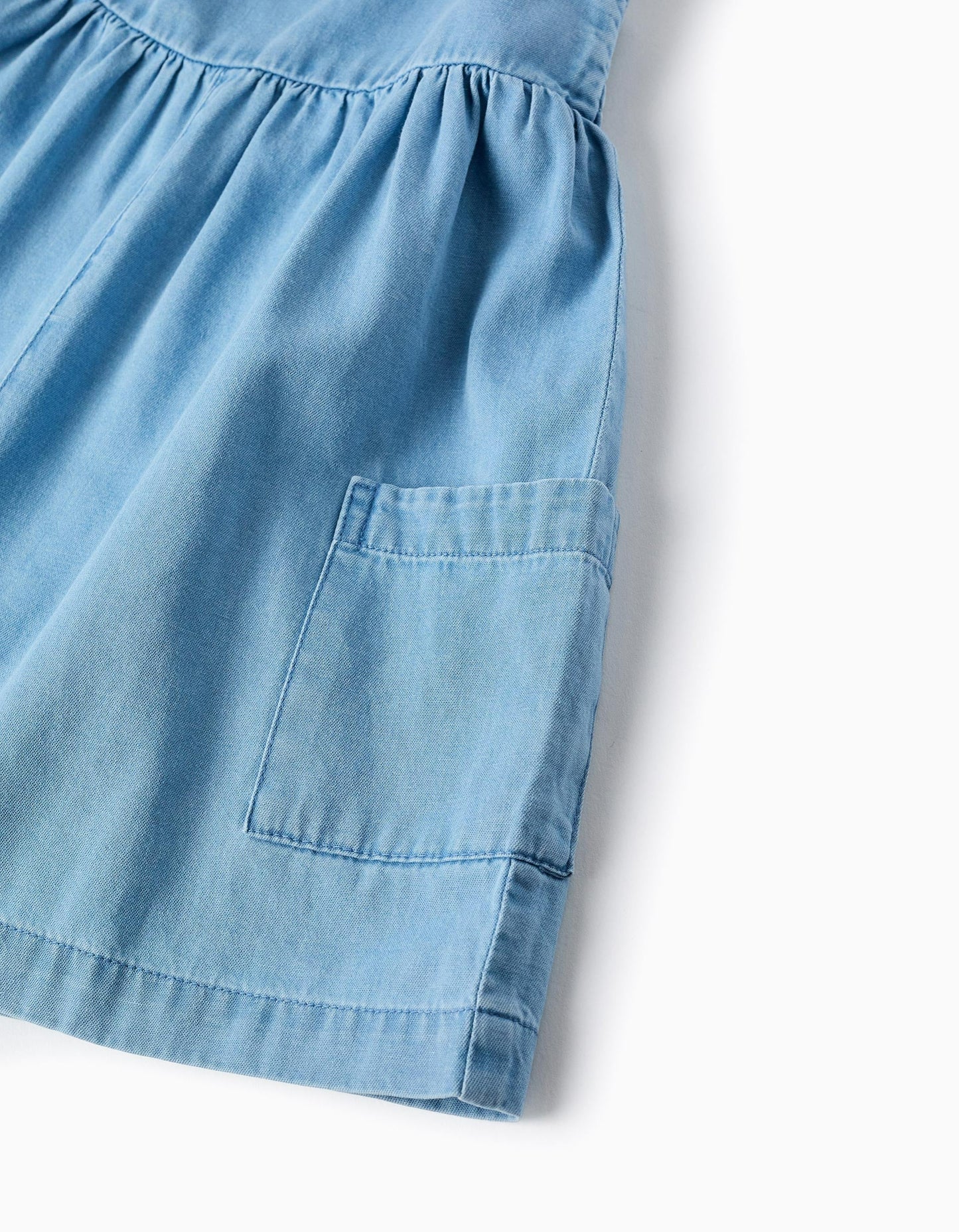 Short Dungarees in Lightweight Denim for Baby Girls, Blue