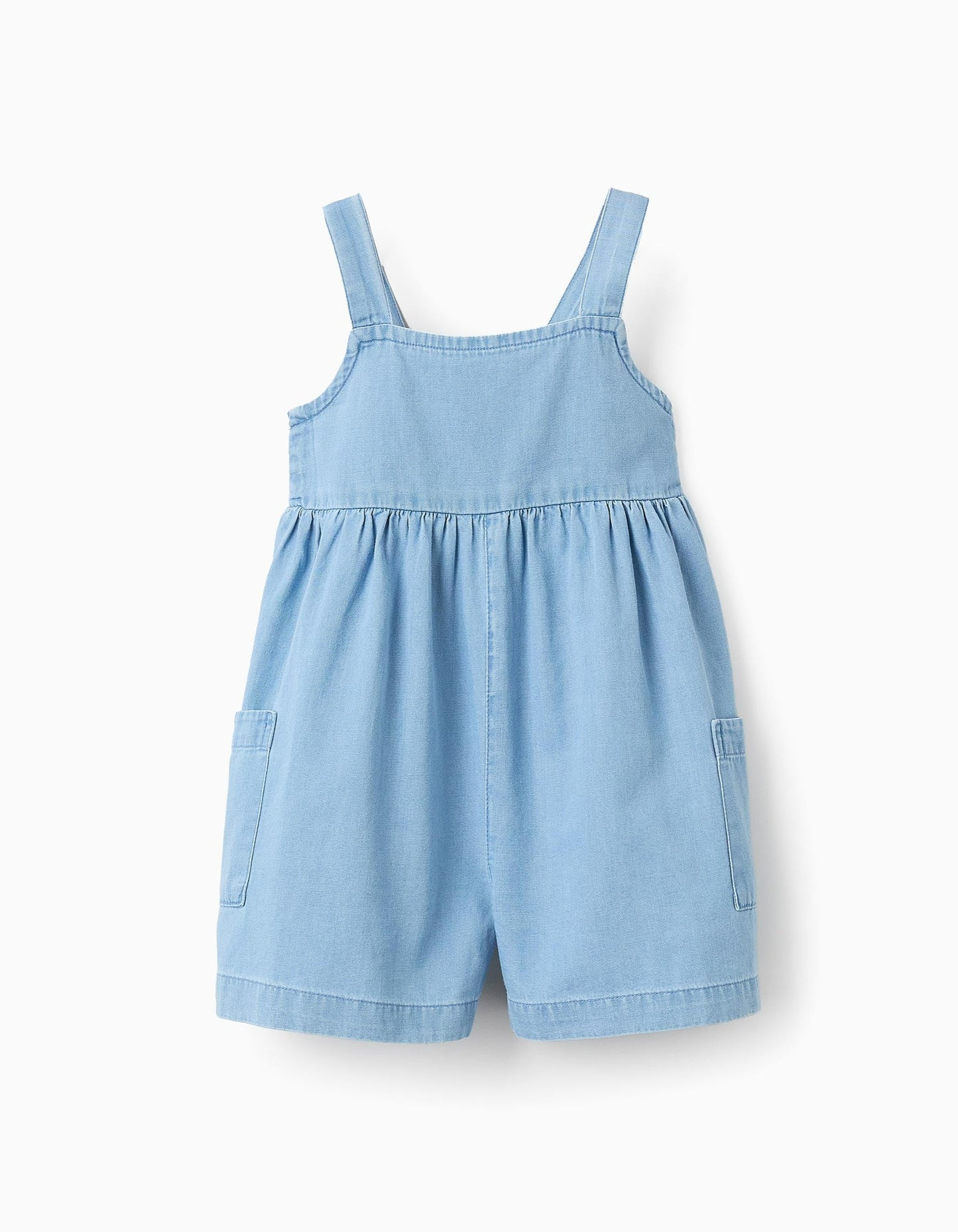 Short Dungarees in Lightweight Denim for Baby Girls, Blue