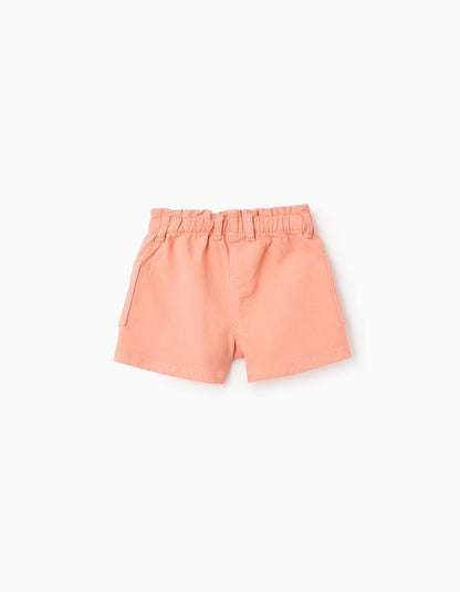 Paperbag Waist Shorts for Baby Girls, Coral