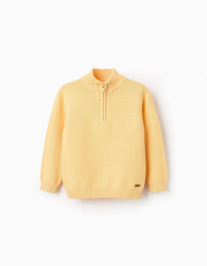 Knitted Jumper with Texture for Baby Boys, Yellow