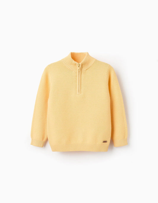 Knitted Jumper with Texture for Baby Boys, Yellow