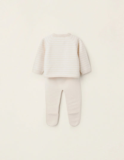 Striped Knitted Set for Newborns, Beige