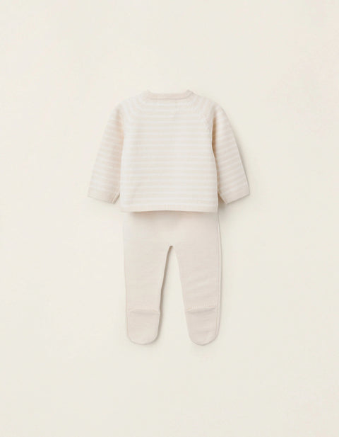 Striped Knitted Set for Newborns, Beige