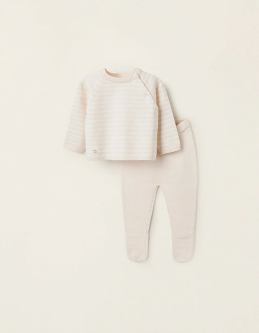 Striped Knitted Set for Newborns, Beige