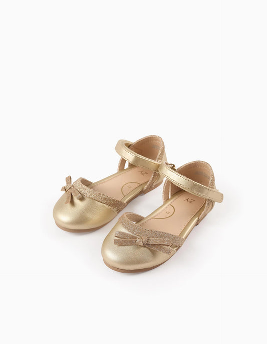 Glitter Ballerina Flats with Bow for Baby Girls, Gold 19 Gold 31071648018