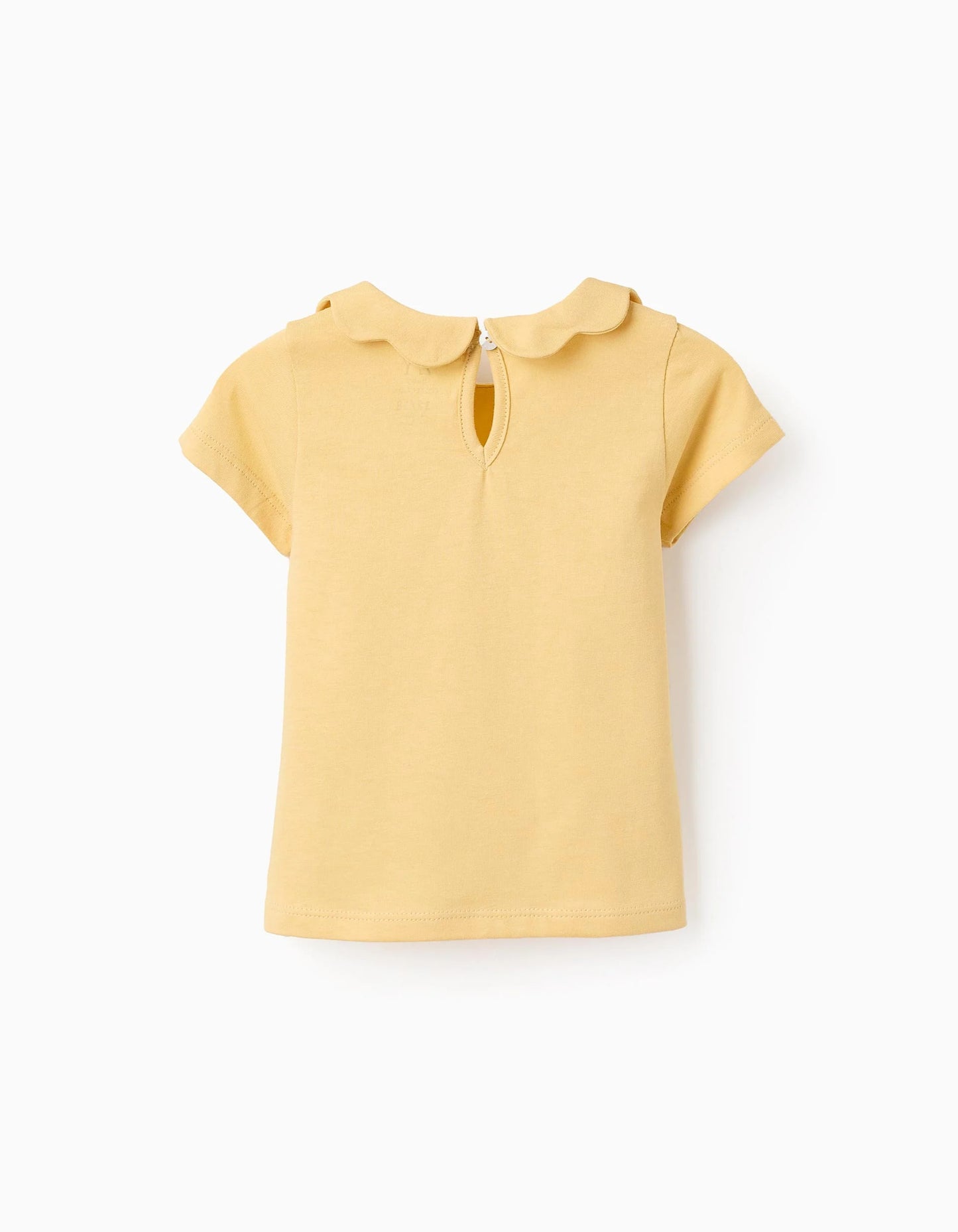 Cotton T-shirt with Wavy Collar for Baby Girls, Yellow