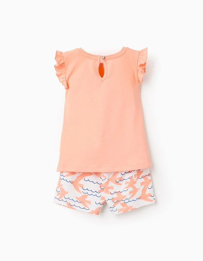 T-shirt + Shorts with Motif for Baby Girls 'Free', Coral/White