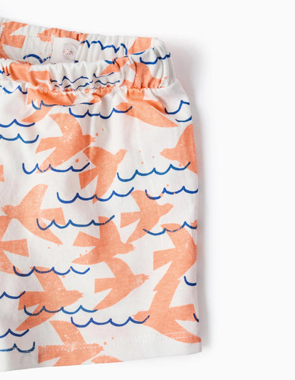 T-shirt + Shorts with Motif for Baby Girls 'Free', Coral/White