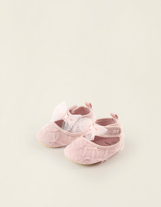 Ballerinas with Tulle and Bow for Newborn Girls, Pink