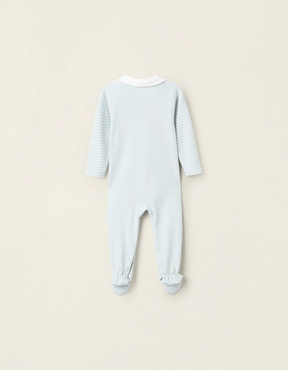 Striped Cotton Sleepsuit for Baby Boys, Aqua Green
