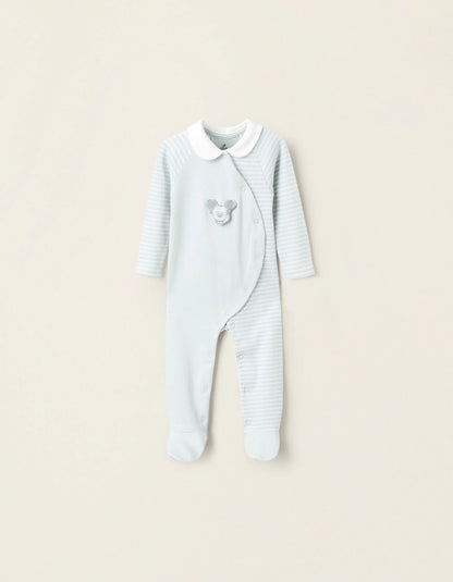 Striped Cotton Sleepsuit for Baby Boys, Aqua Green