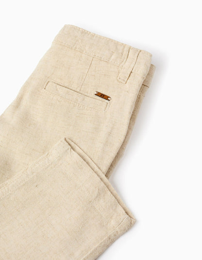 Linen Trousers for Baby Boys, Beige