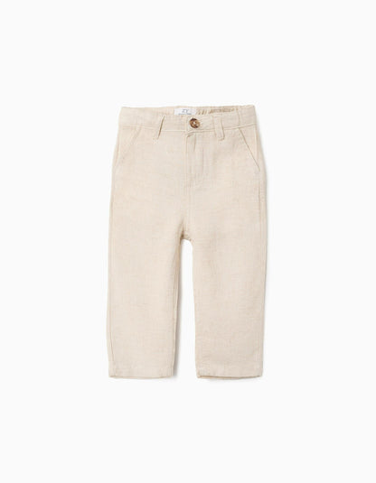 Linen Trousers for Baby Boys, Beige