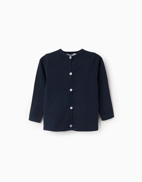 Round Neck Cardigan for Baby Girls, Dark Blue