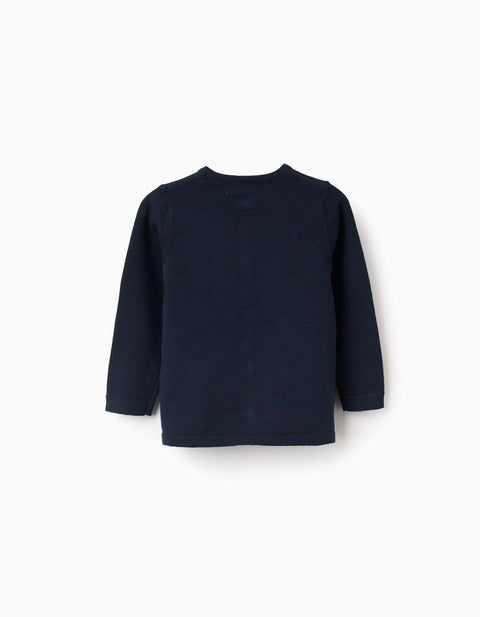 Round Neck Cardigan for Baby Girls, Dark Blue