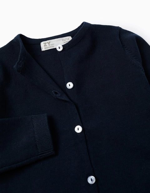 Round Neck Cardigan for Baby Girls, Dark Blue