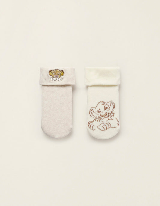 Pack of 2 Pairs of Thick Socks for Newborns and Babies 'Simba', White/Beige