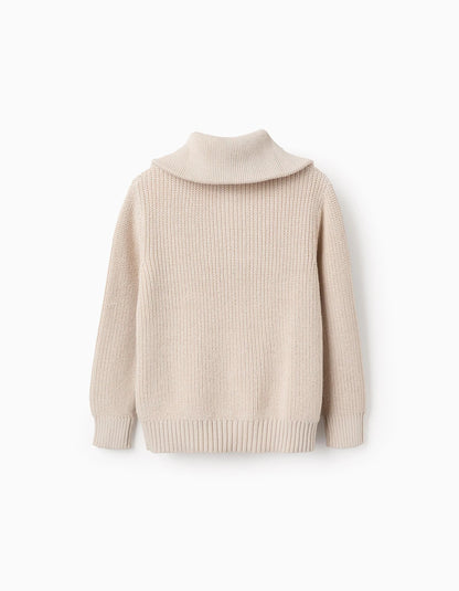 Knitted Jumper with Zip Collar for Boys 'B&S', Beige