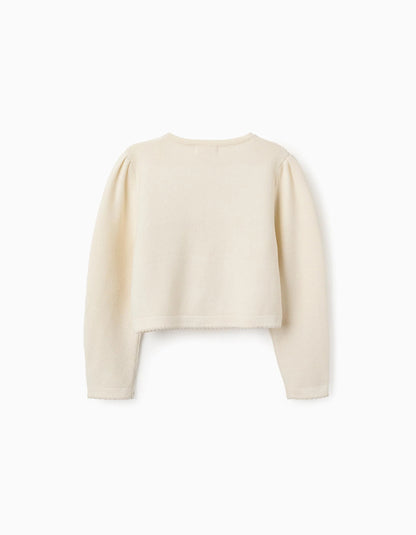 Cotton Cardigan with Bows for Girls, Beige