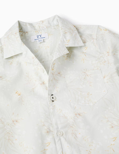 Short Sleeve Floral Shirt for Boys, Light Green