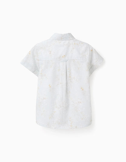 Floral Cotton Shirt for Baby Boys, Light Green