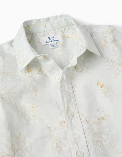 Floral Cotton Shirt for Baby Boys, Light Green